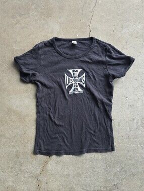 vtg y2k last Vegas baby tee small Biker Grunge
